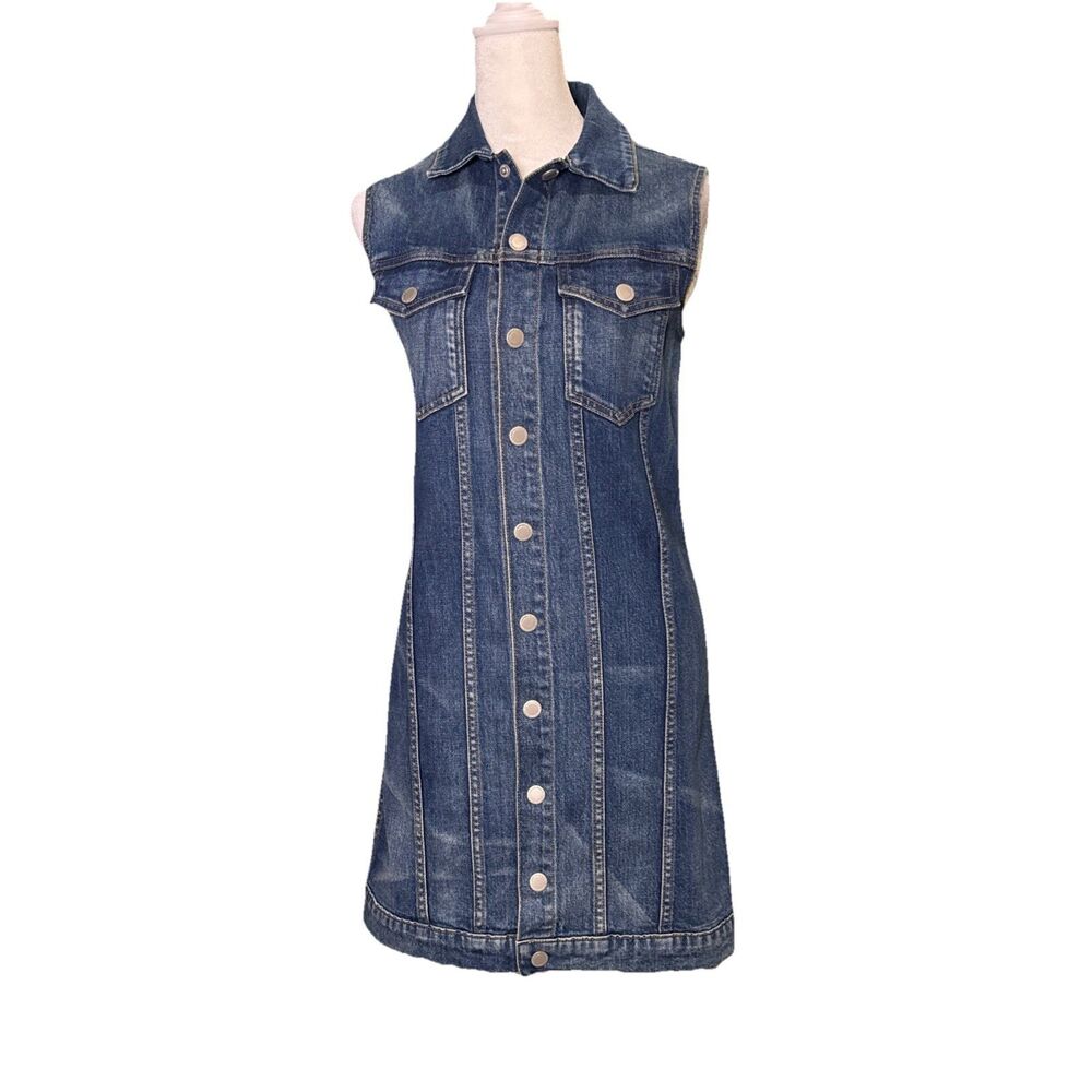 Hudson Los Angeles Women’s SM Blue Denim Sleeveless Shirt Dress Stretch Pockets